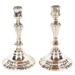 Elegant Pair of French Silvered Bronze George III Candlesticks