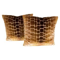 Graphic Pair of 1970s Inspired Pillows in Honeycomb Embossed Velvet