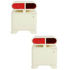 Modernist Hungarian Art Deco White Lacquer Nightstands