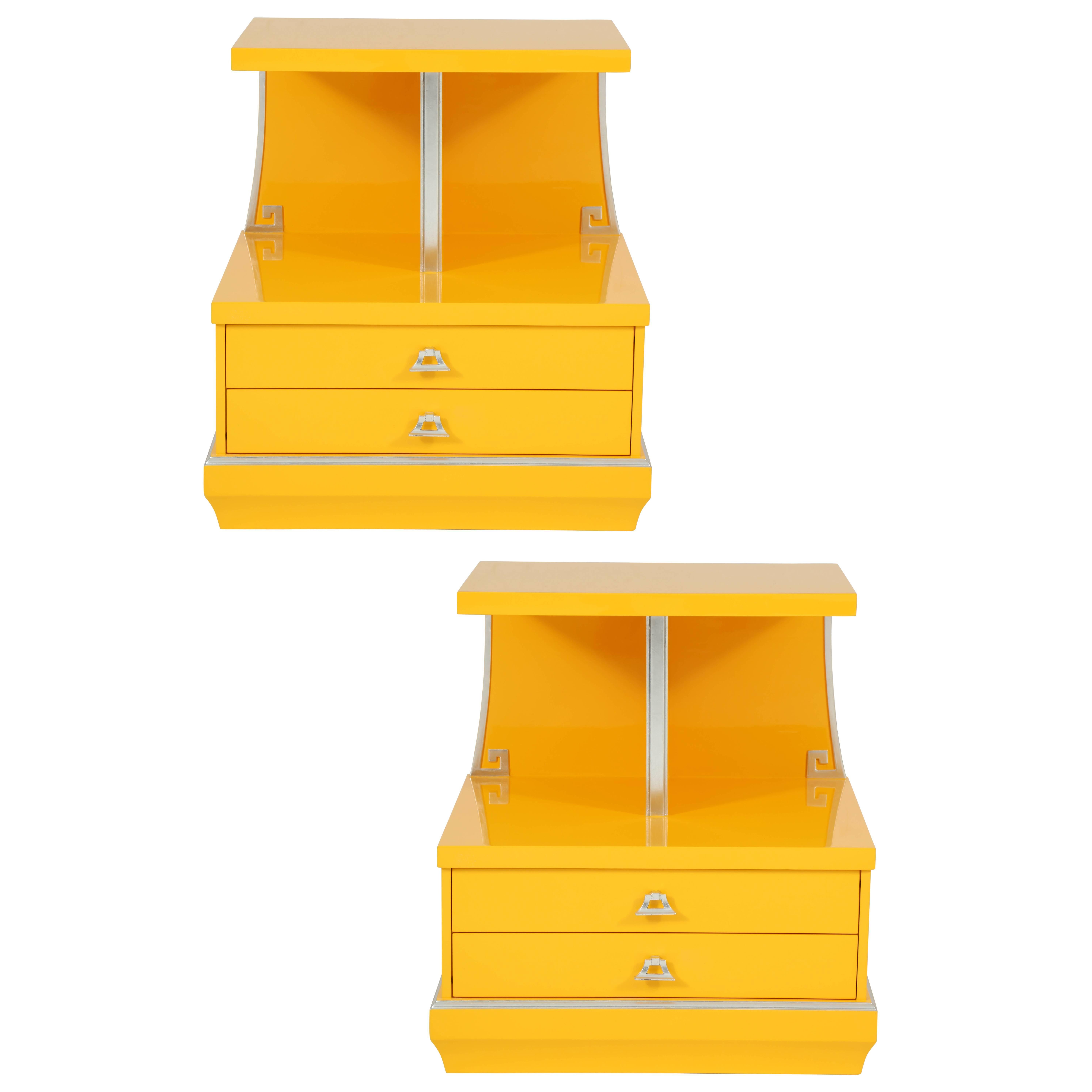 Grosfeld House Style Canary Yellow Art Deco Nightstands