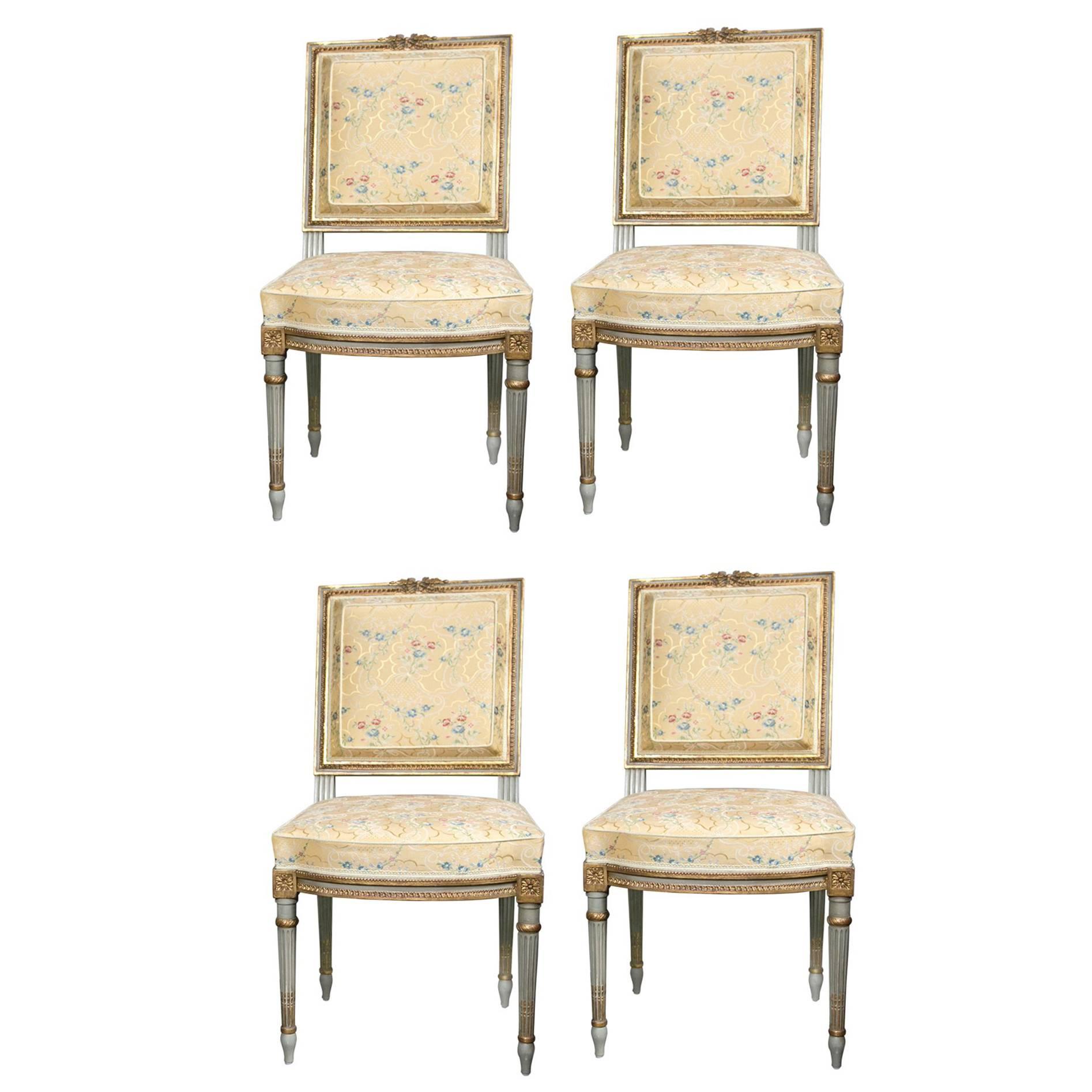 Set of Four Very Fine Maison Jansen Dining Side Chairs With Scalamandre Fabric