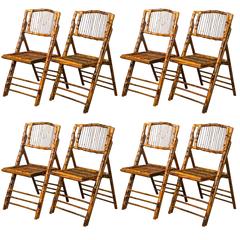 Eight Folding Tortoise Shell and Bamboo Stylized Side Chairs