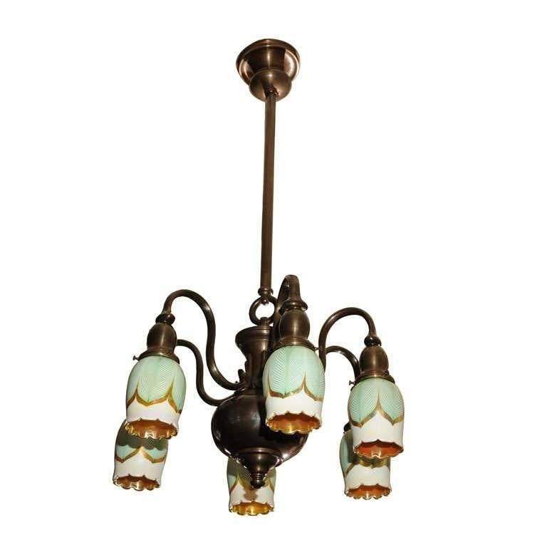 Six-Arm Chandelier with Pulled Feather Shades