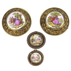 Antique Pair of Porcelain Fragonard Brass Door/Tie Backs with Two-Drawer Pulls