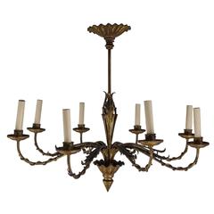 Spanish 1950s Gilt Iron Chandelier with 8 Arms