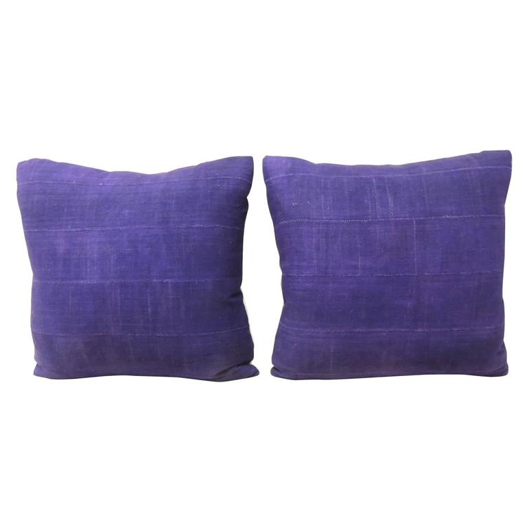 Pair of Deep Purple Woven Mud Cloth African Boho Chic Style Decorative Pillows For Sale at 1stdibs