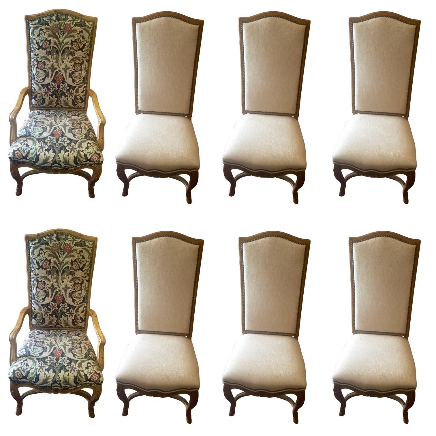 Set of Eight Impressive Large Carved Wood Dining Chairs