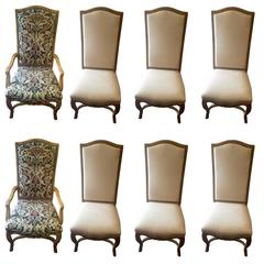 Set of Eight Impressive Large Carved Wood Dining Chairs