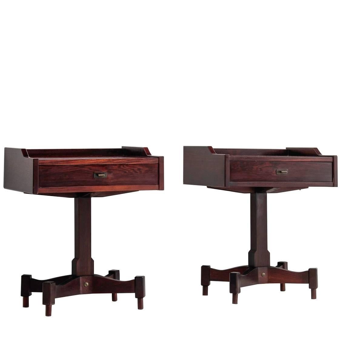 Claudio Salocchi Pair of Rosewood Side Tables for Sormani