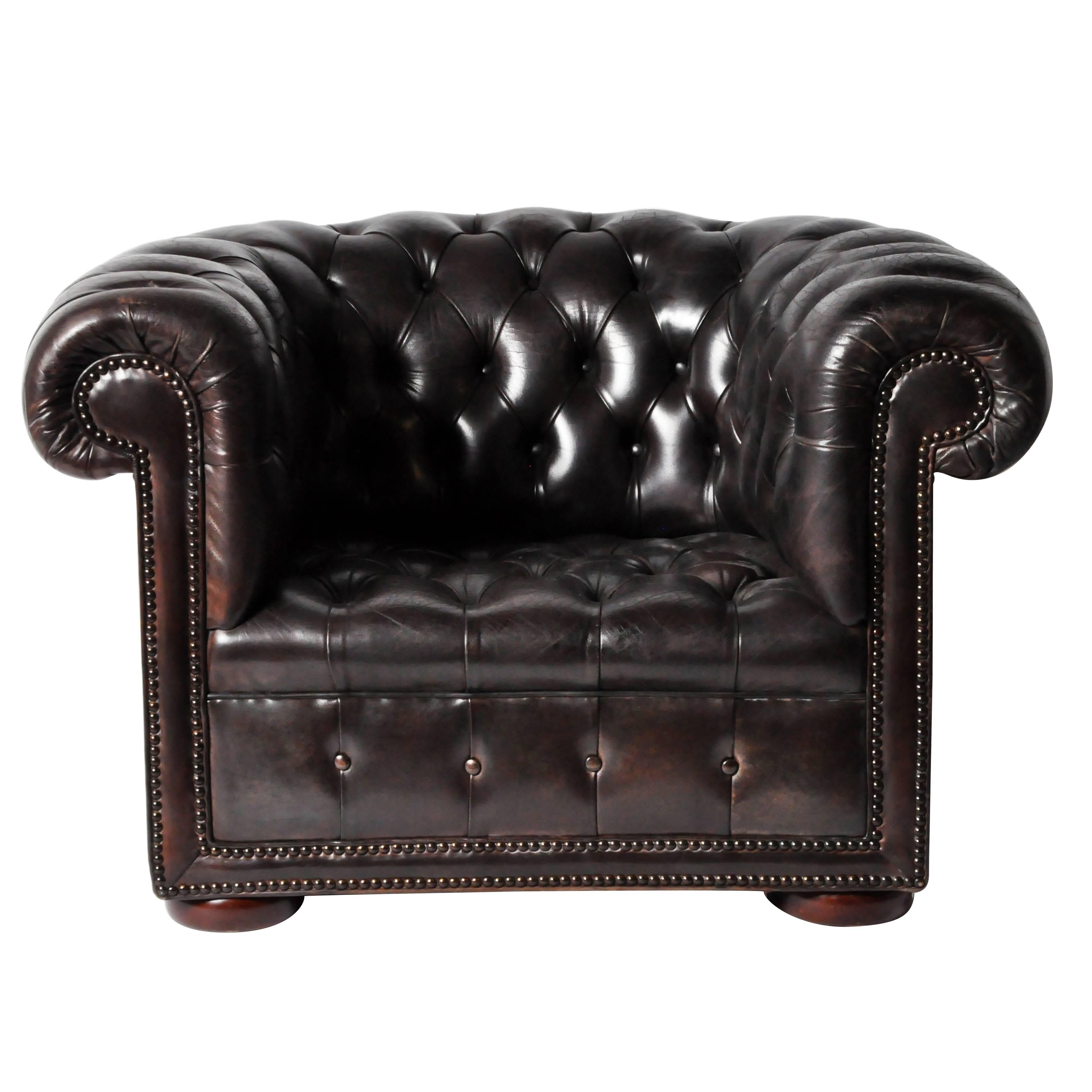 Espresso Brown Leather Chesterfield Club Chair