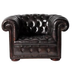 Vintage Espresso Brown Leather Chesterfield Club Chair