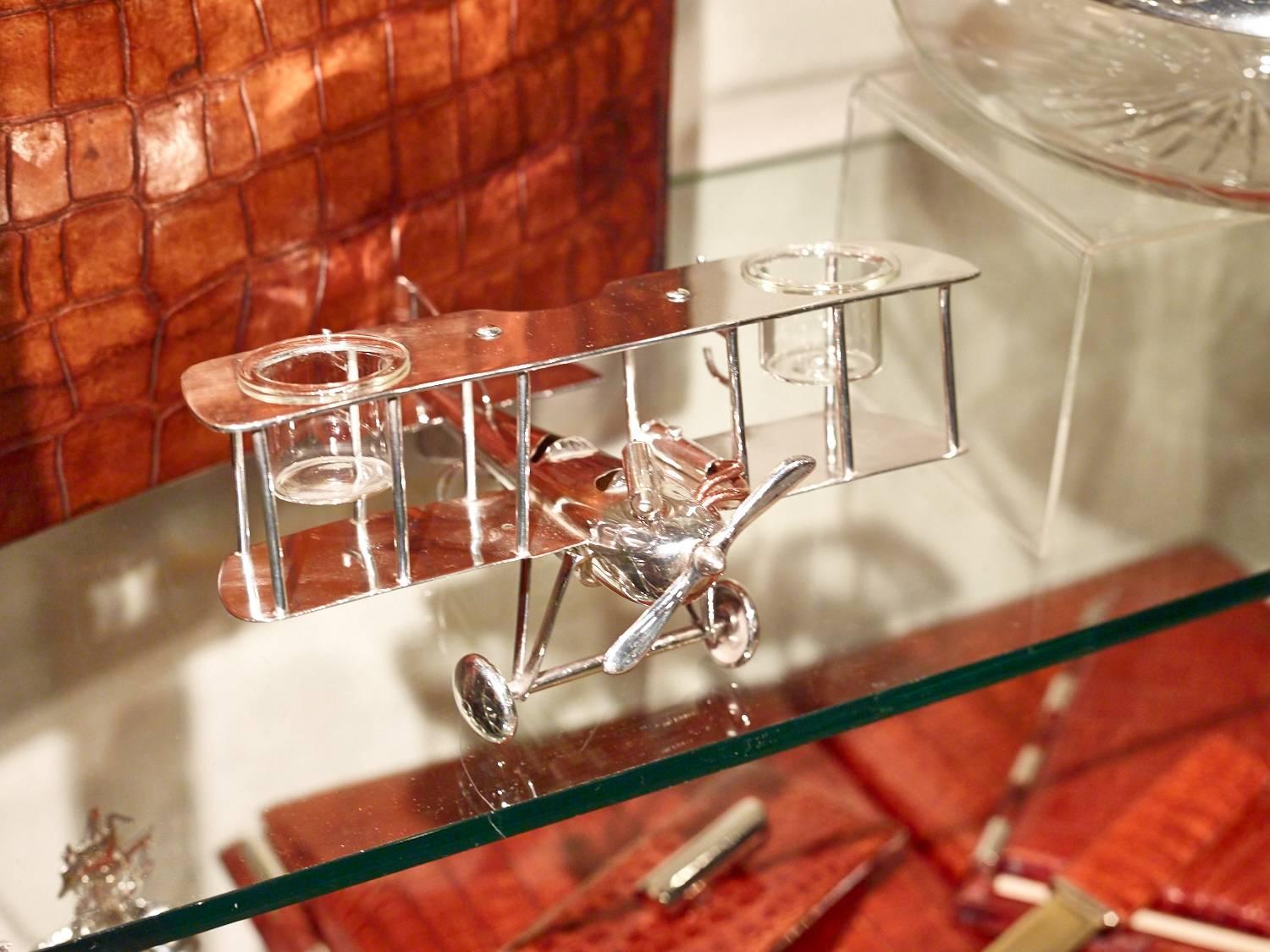 Silver Plate Very Unusual Desk Piece in the Form of a WW1 Bi-Plane, English, circa 1920