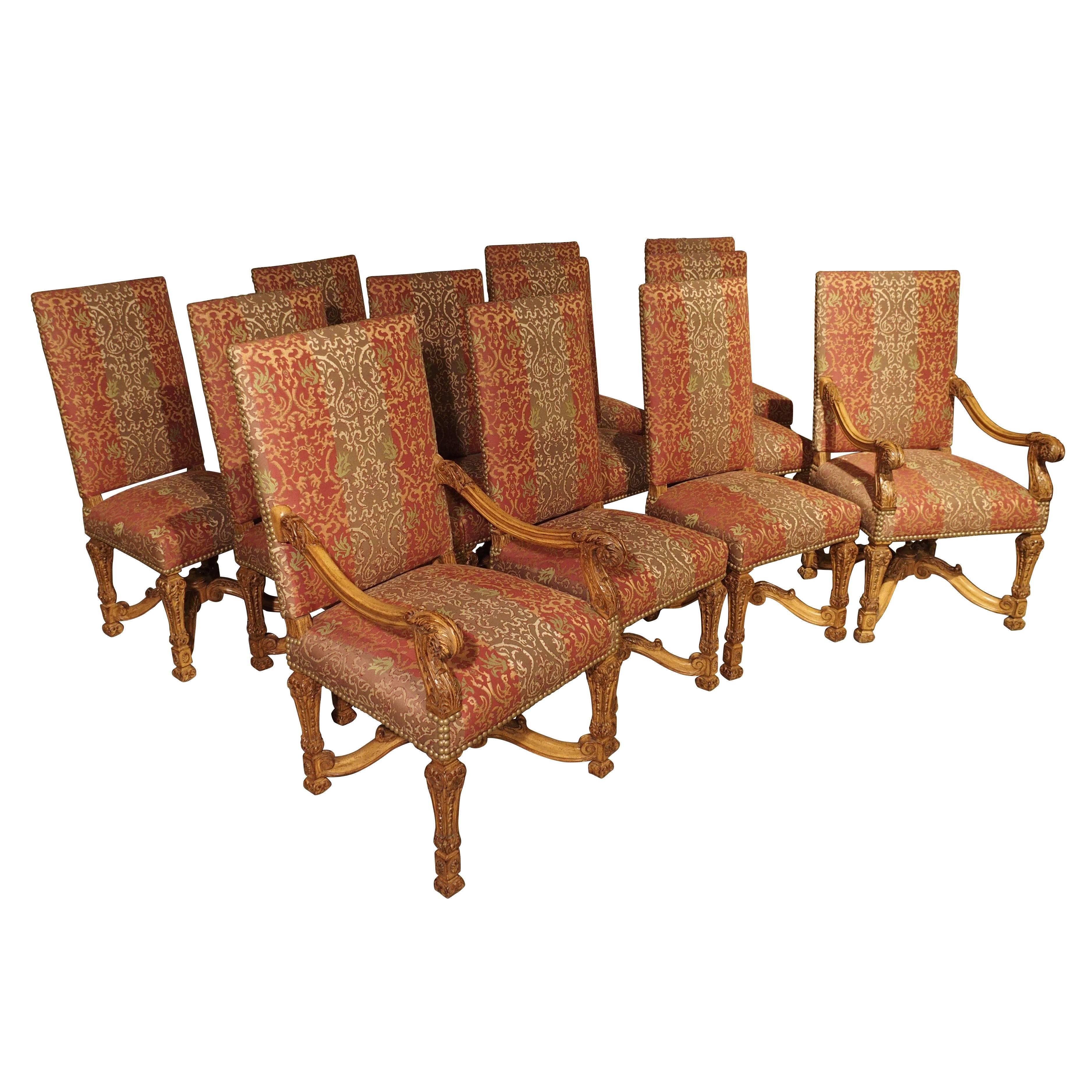 Set of 12 Louis XIV Carved Dining Chairs