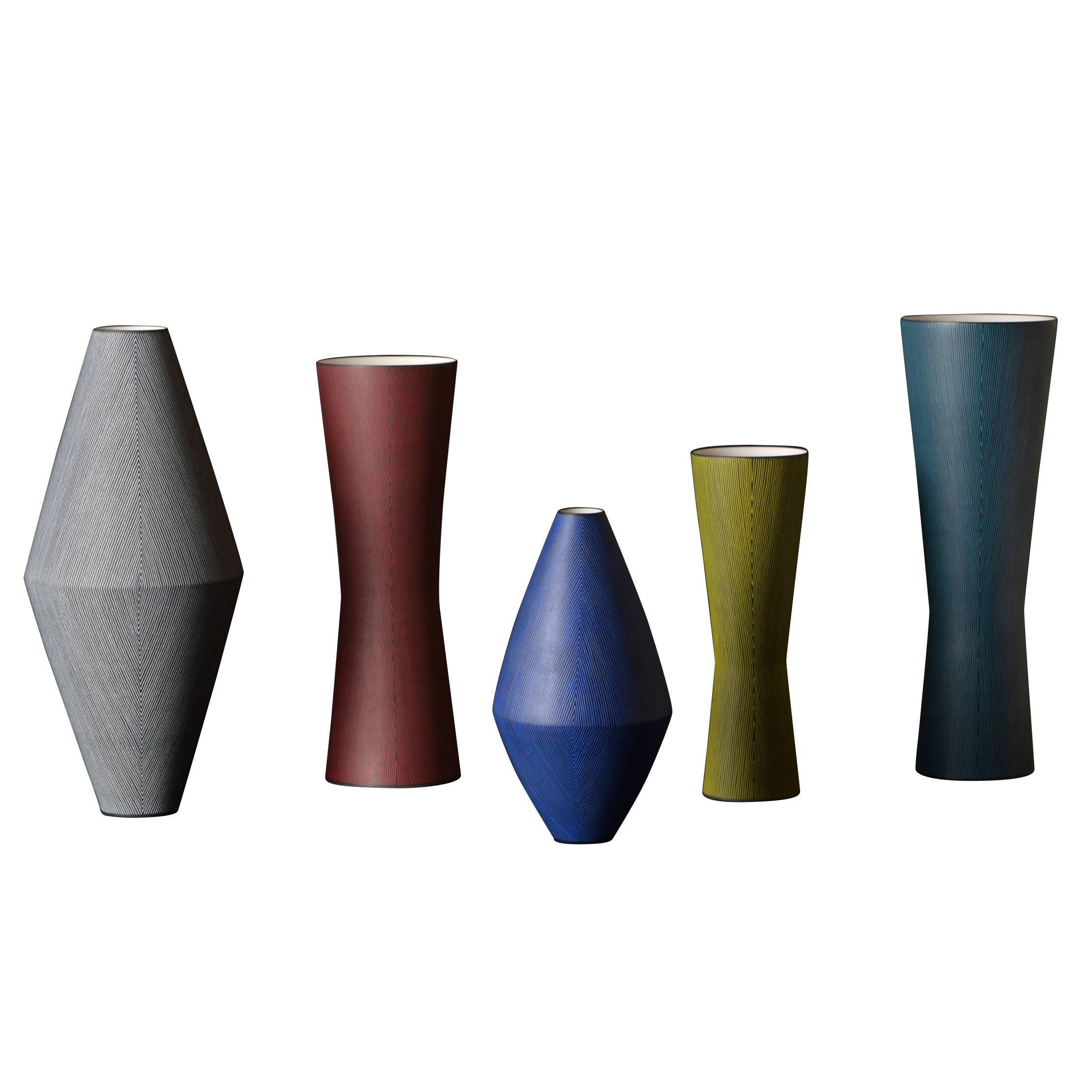 Group of Five Contemporary Porcelain Vases by Japanese Artist Masaru Nakada