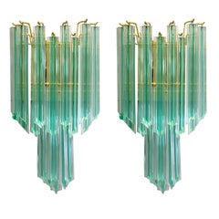 Italian Murano Aquamarine Glass Crystal Quadriedri Sconces by Venini