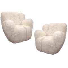 Vintage Viggo Boesen Pair of Hairy Club Chairs Covered in Sheep Skin Fur