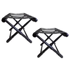 Pair of Ebonized Leather Strap Benches in Style Jean Michel Frank, France, 1940 10