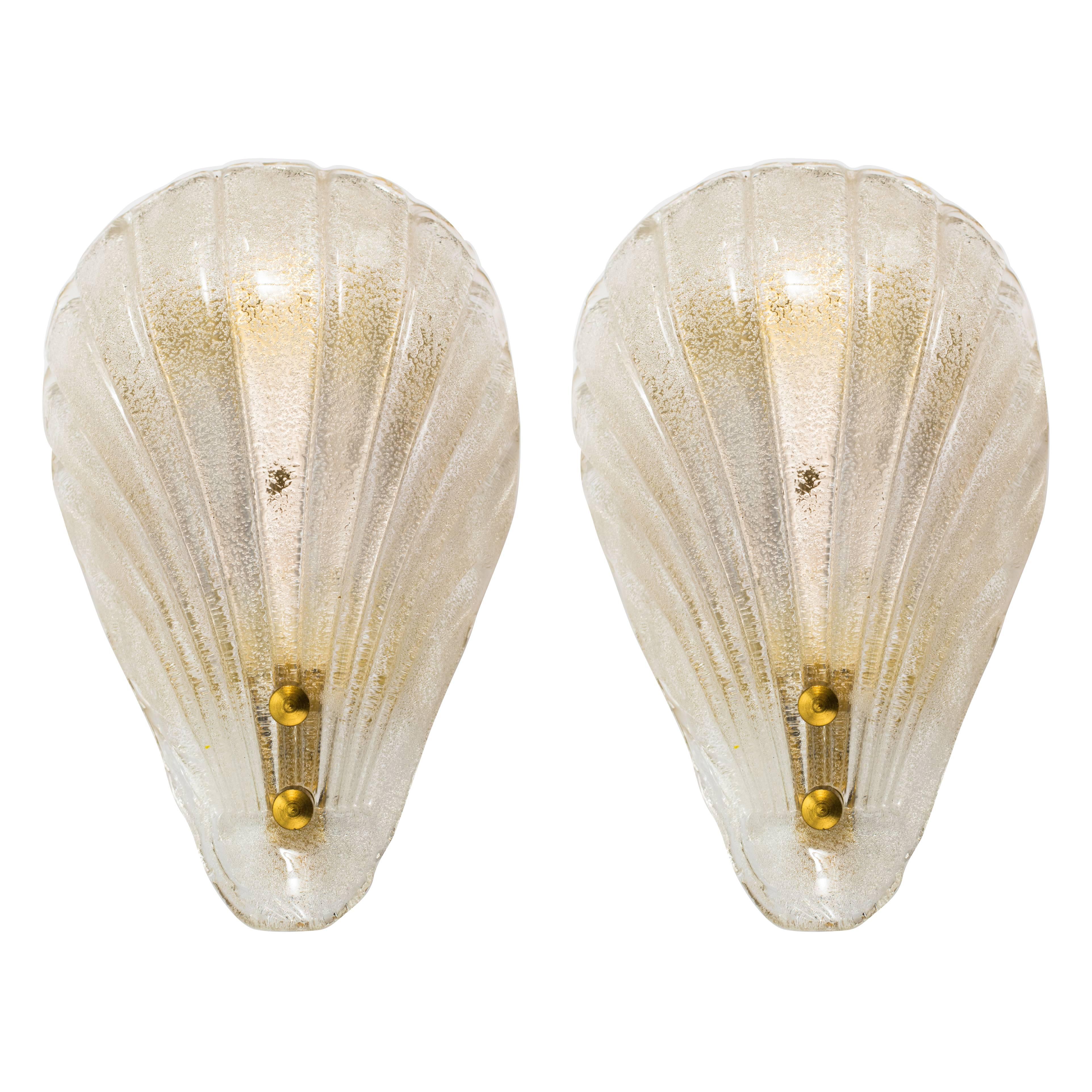 Pair of Murano Shell Glass Sconces by Barovier & Toso