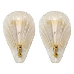 Pair of Murano Shell Glass Sconces by Barovier & Toso