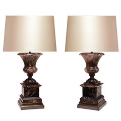 Pair of Smoky Brown Rock Crystal Quartz Urn Table Lamps