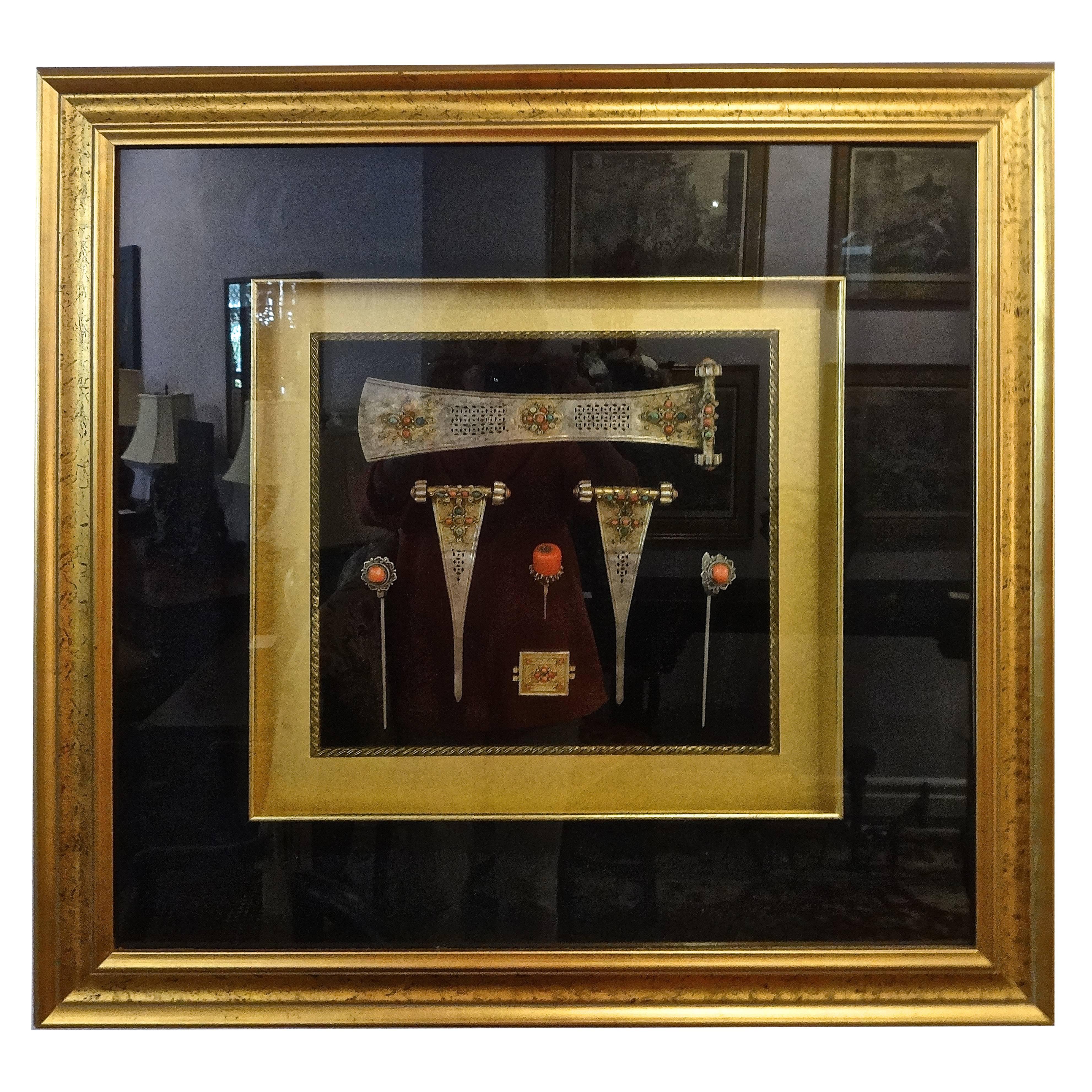 Framed Antique Mongolian Hair Adornments
