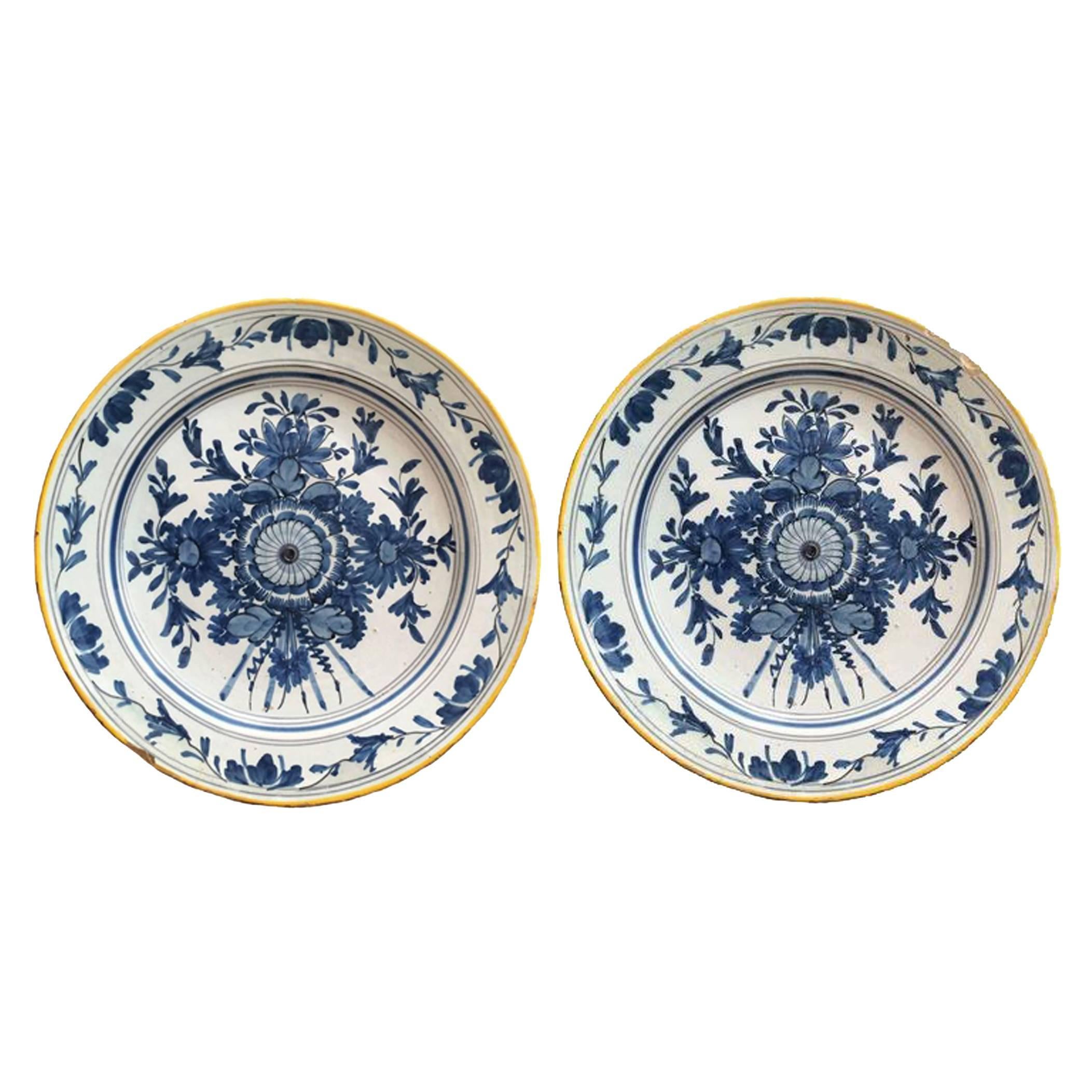 18th Century Pair of Large Delft Blue and White Plates