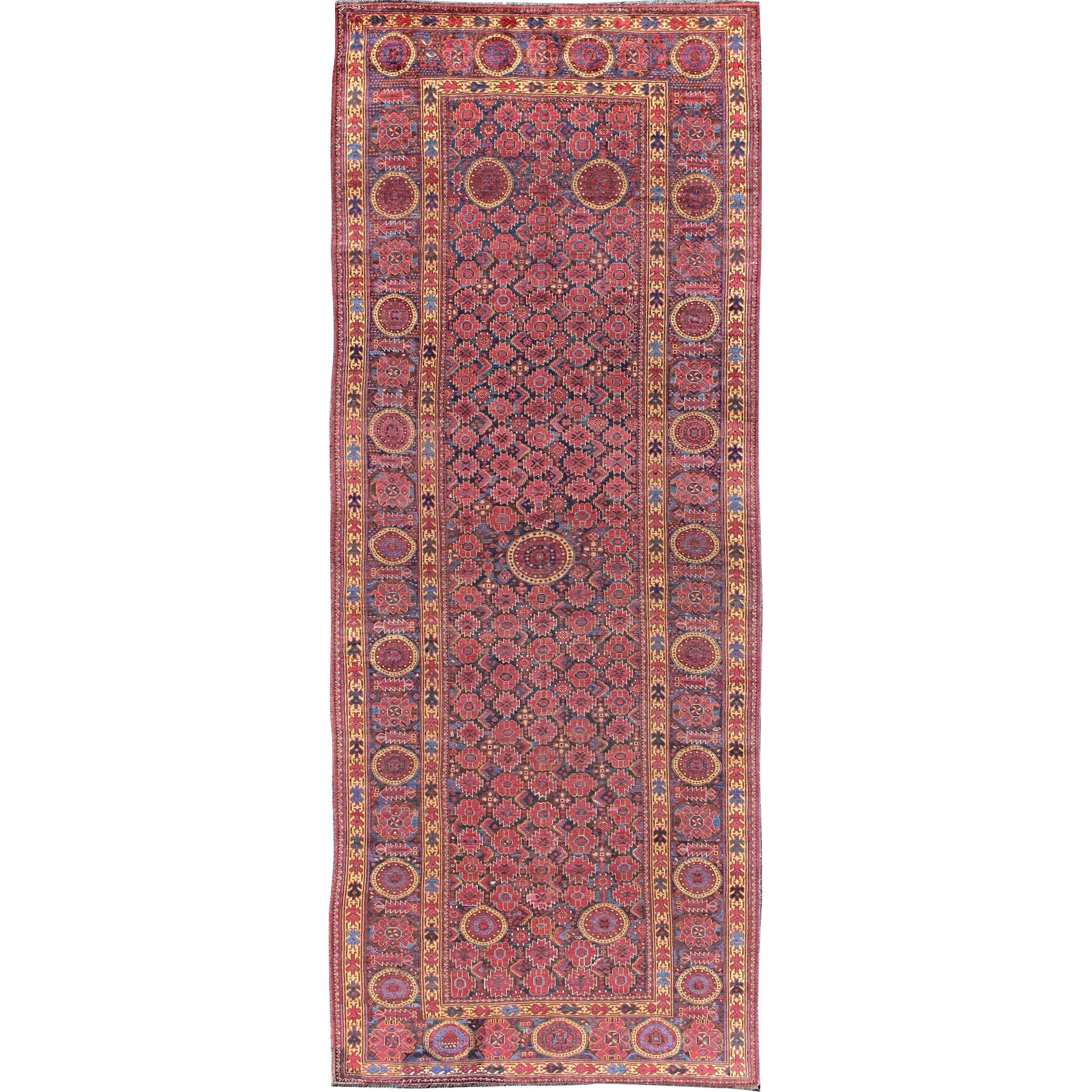 Rare 19th Century Antique Beshir Long Gallery Rug in Unique Colors For Sale