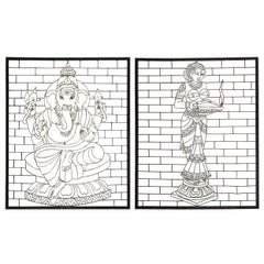 Large "Ganesh & Parvati" Painted Iron Screens, India, circa 1950s