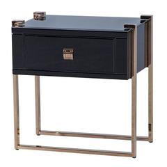 Black Glass Nightstand on Copper Legs