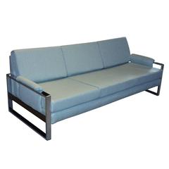 Milo Baughman Style Chrome Flat Bar Sofa