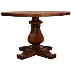 Round French Walnut Table with Parquet Top