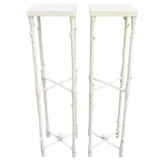 Tall Sculptural Pair of 1960s Plaster White Pedestals after Giacometti