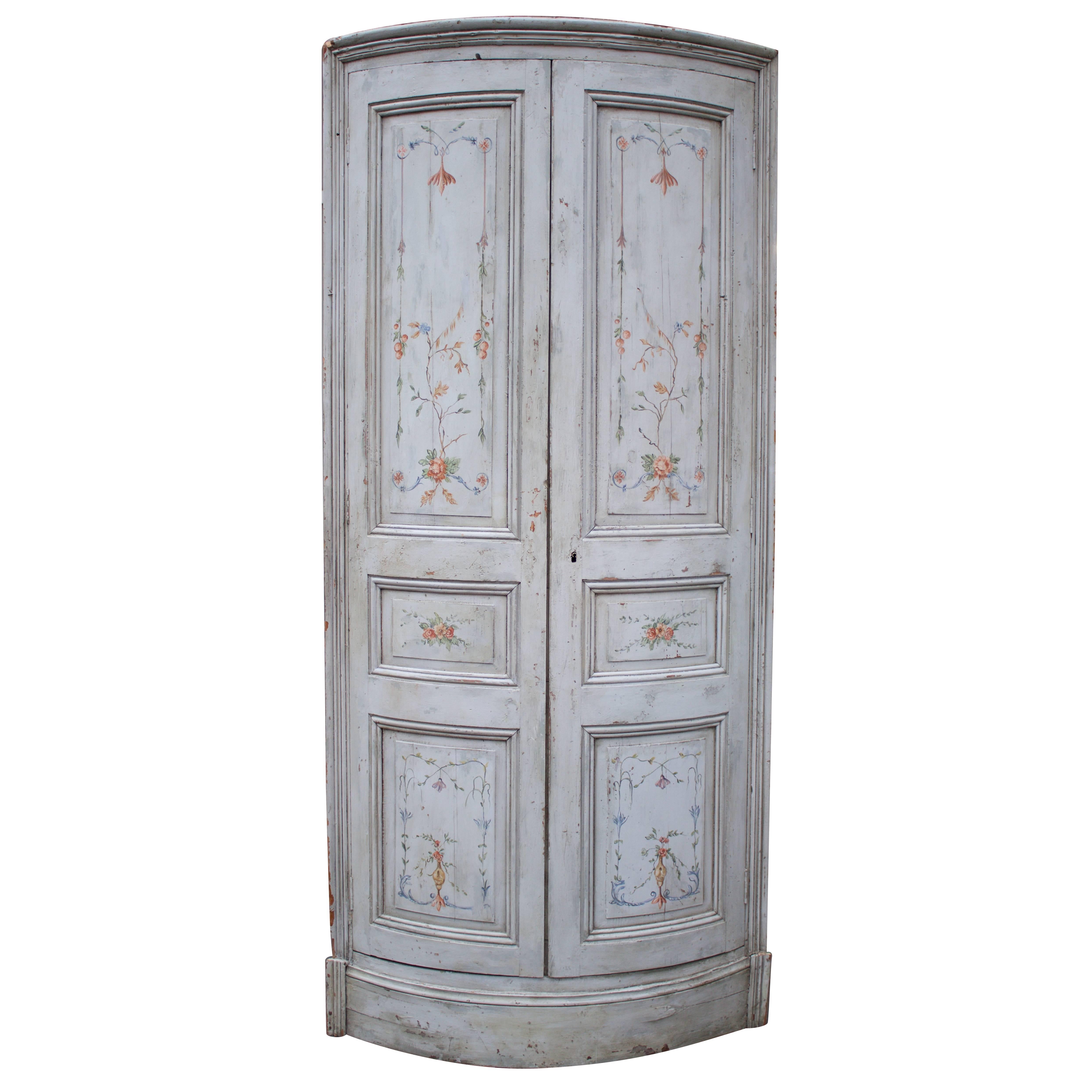 19th Century French Painted Corner Cabinet For Sale