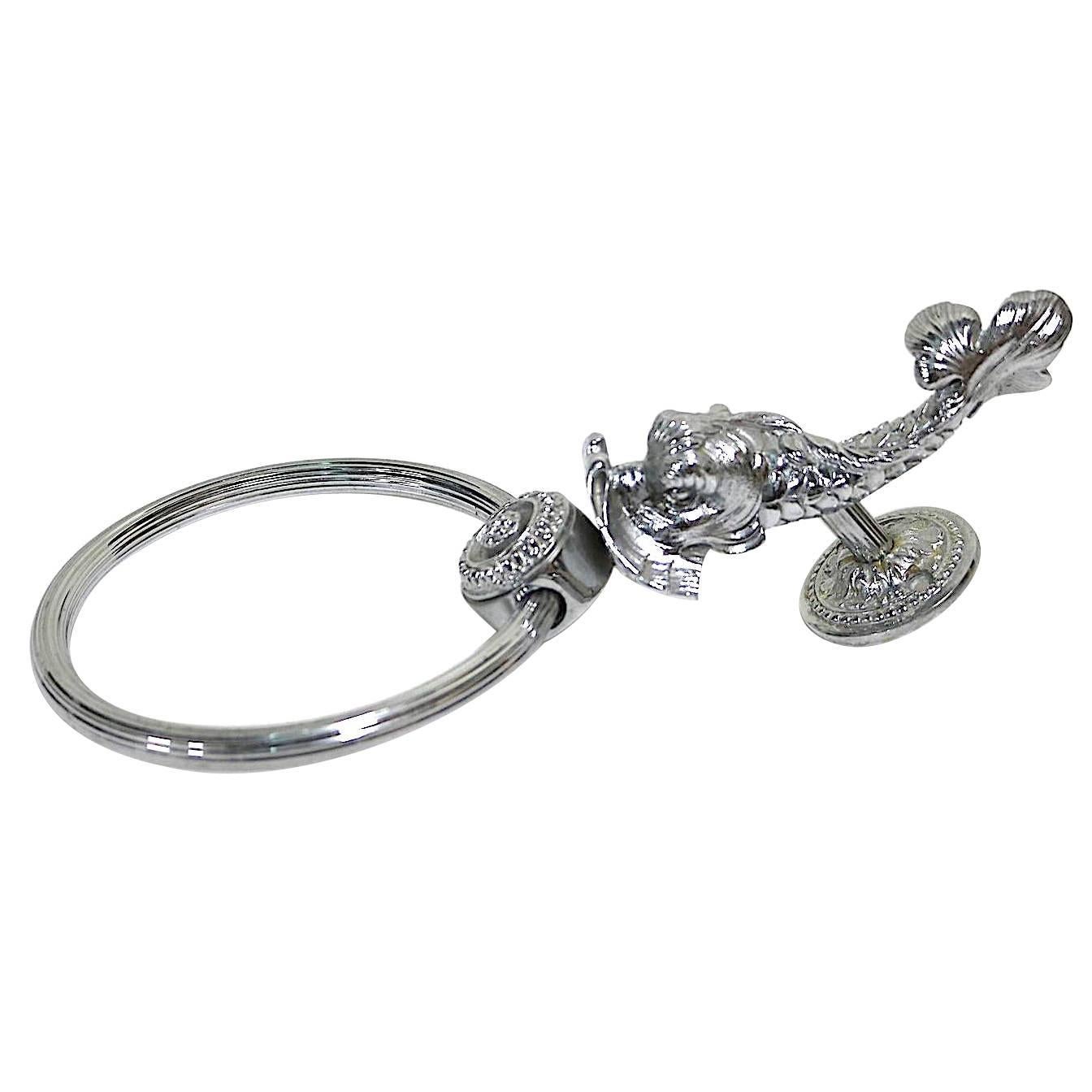 Vintage Luxurious Sherle Wagner Silver Dolphin Towel Ring For Sale