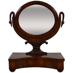 Italian Neoclassic Walnut Decorative One-Drawer Dressing Mirror