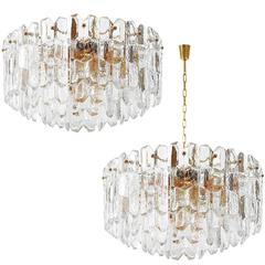 Two Kalmar Flush Mount or Pendant Lights 'Palazzo', Gilt Brass and Glass, 1970