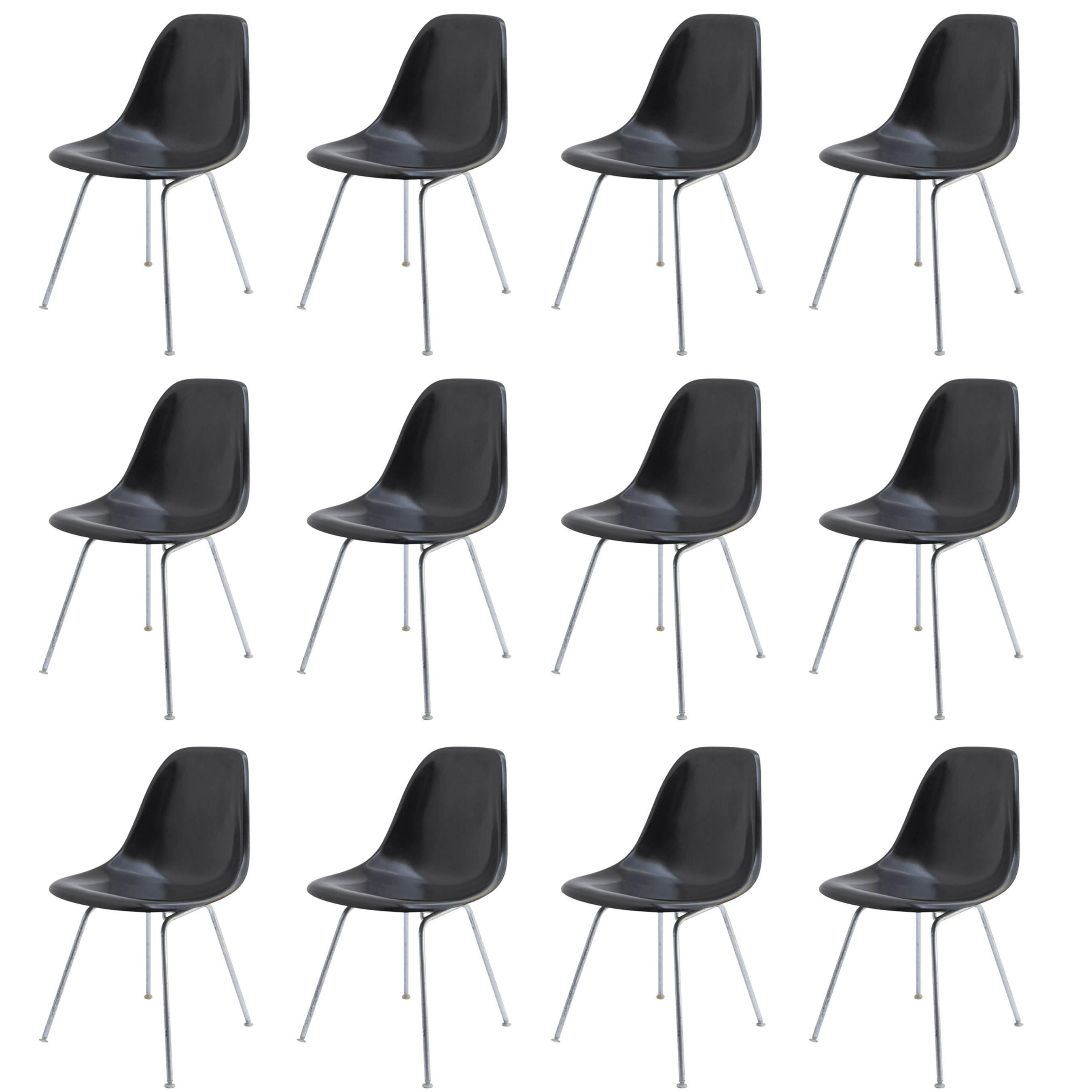 Black Fiberglass Chairs by Charles and Ray Eames for Herman Miller