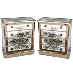 Pair of Églomisé Mirrored Chest of Drawers, circa 1940s 6