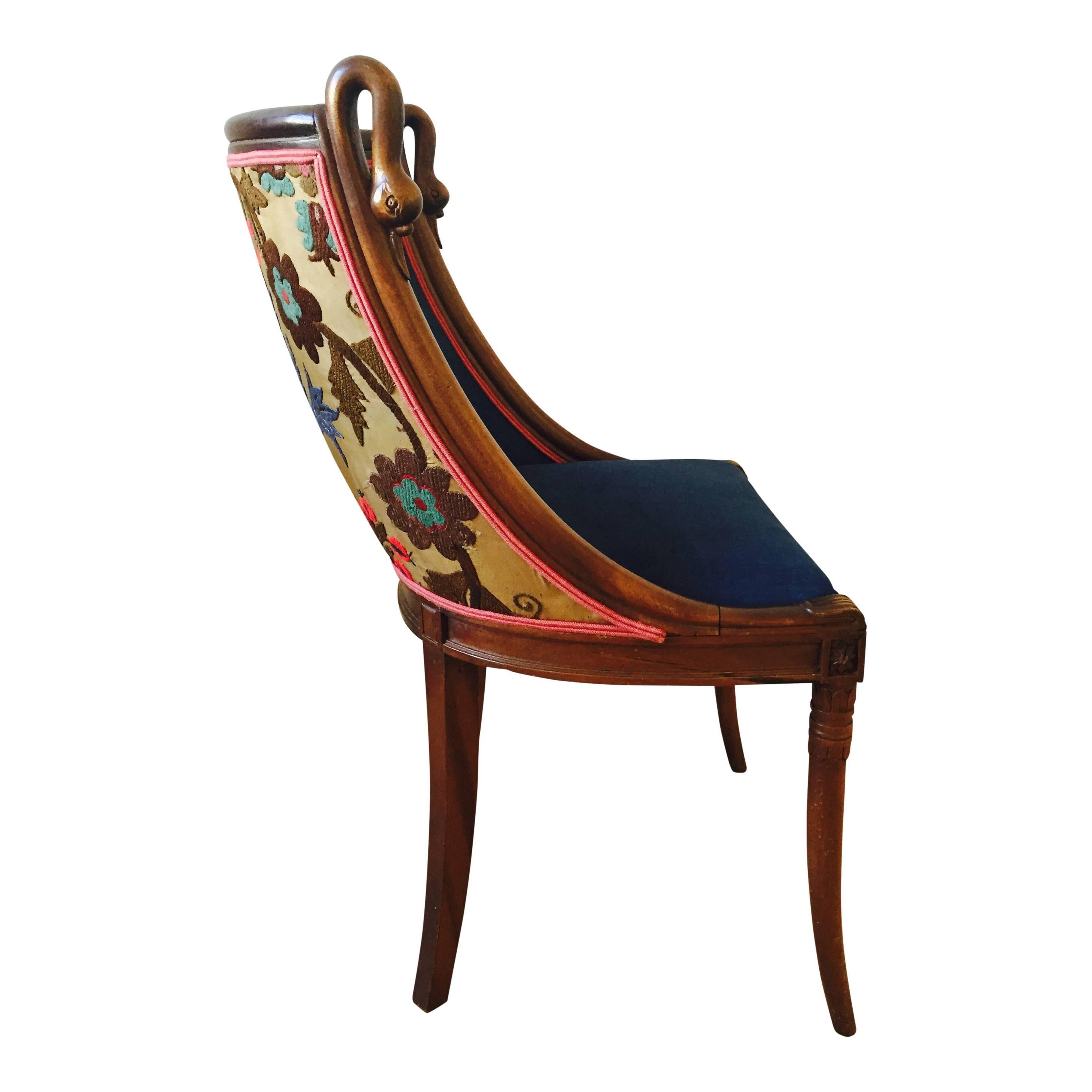Small Chair with Curved Swan Necks, 20th Century Empire Style For Sale