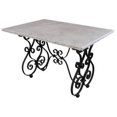 French 19th Century Iron Table with Marble Top