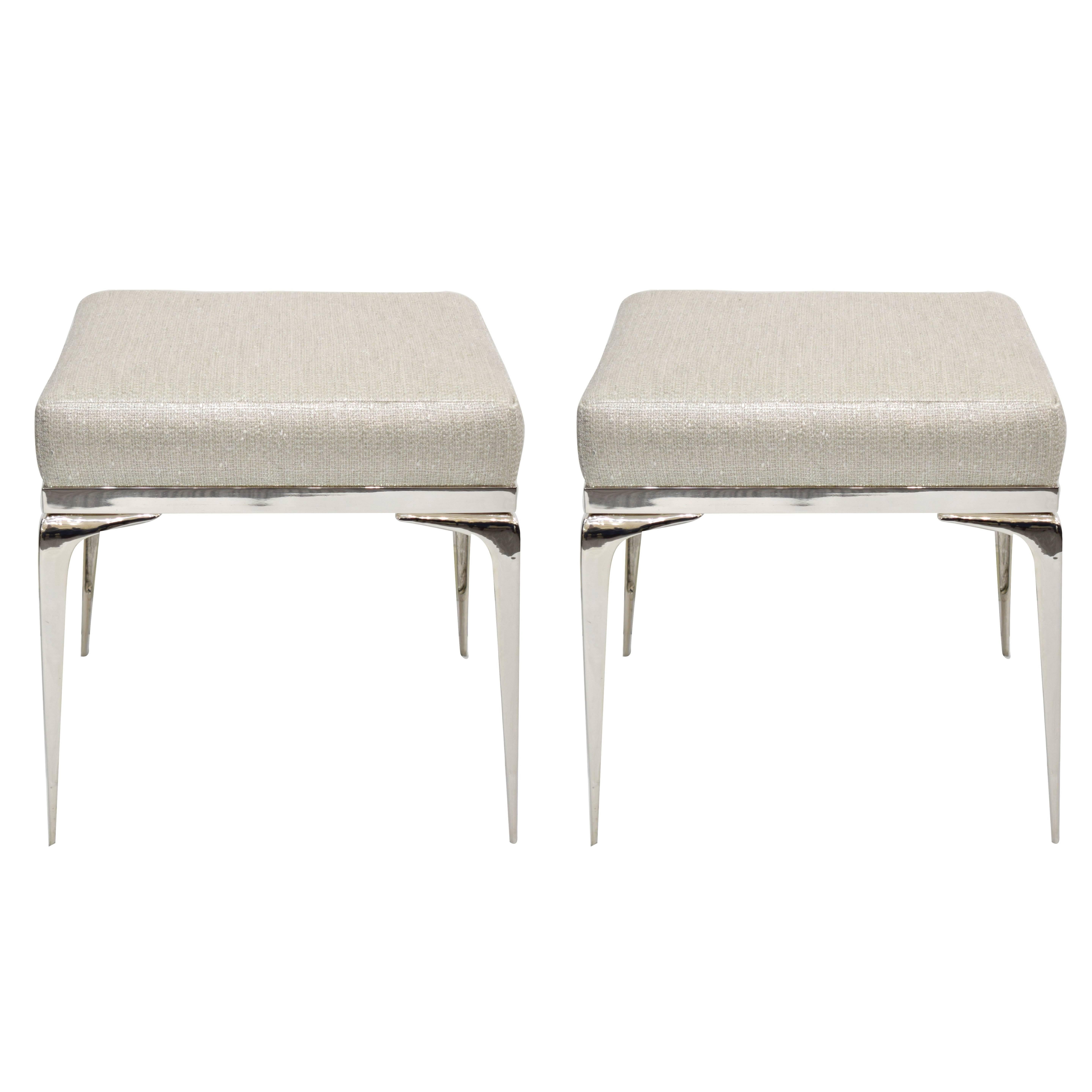 Pair of Nickel Banded Stiletto Ottomans For Sale