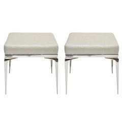 Pair of Nickel Banded Stiletto Ottomans