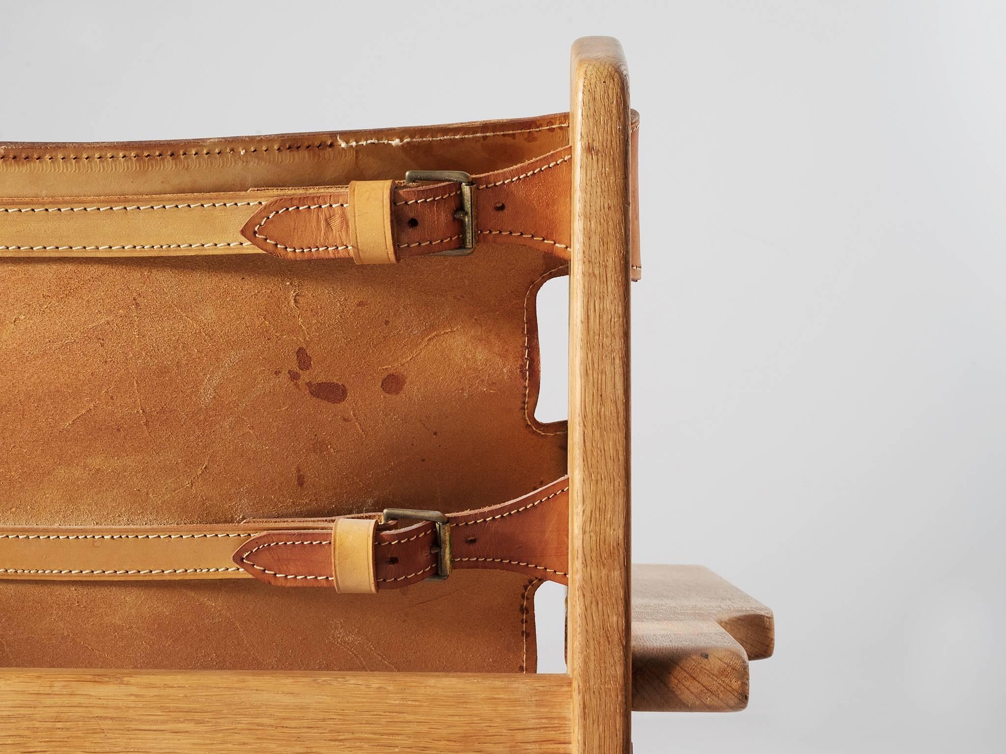 Pair of Hunting Chairs in Solid Oak and Cognac Leather 3