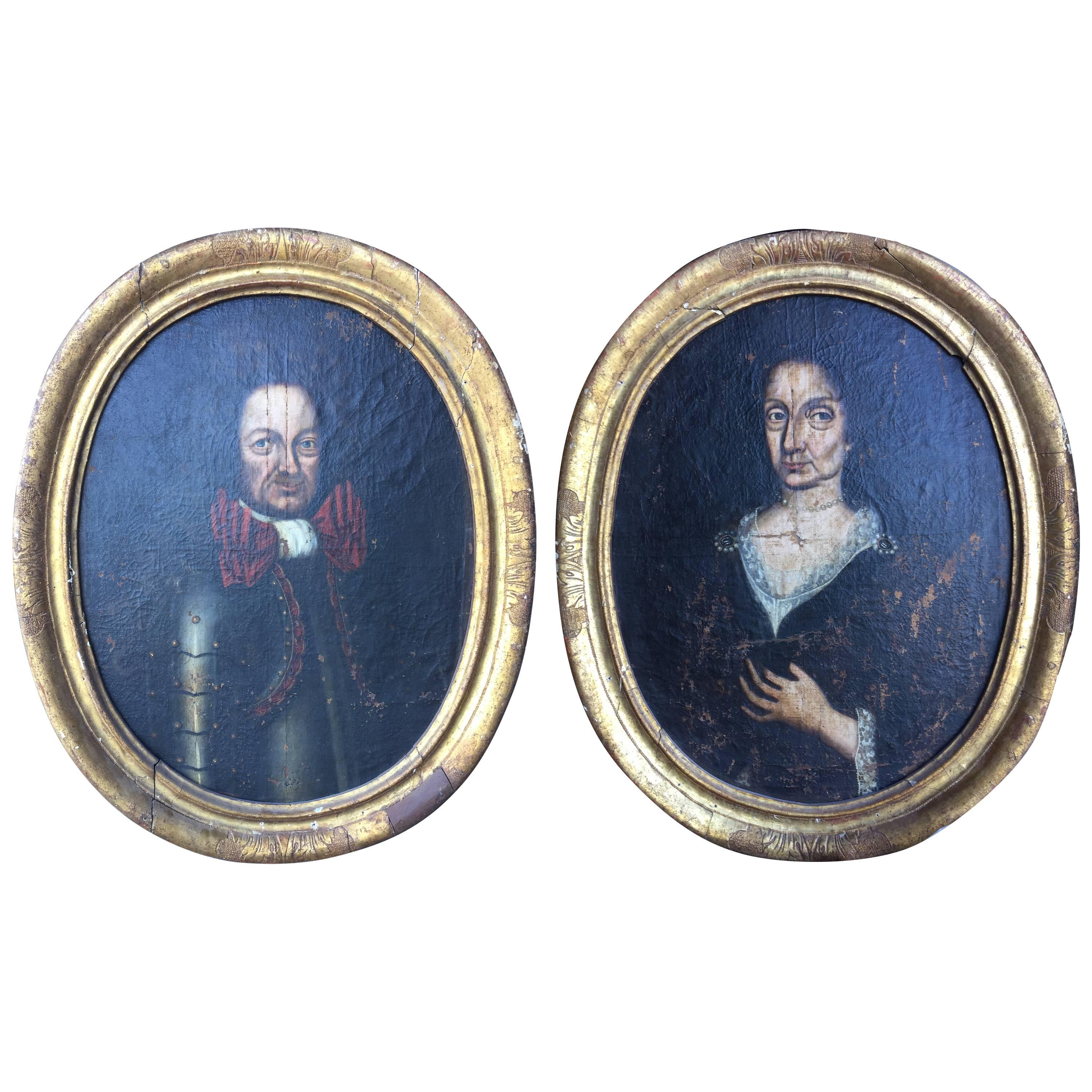 Pair of Vintage Framed Portraits, c. 19th Century For Sale