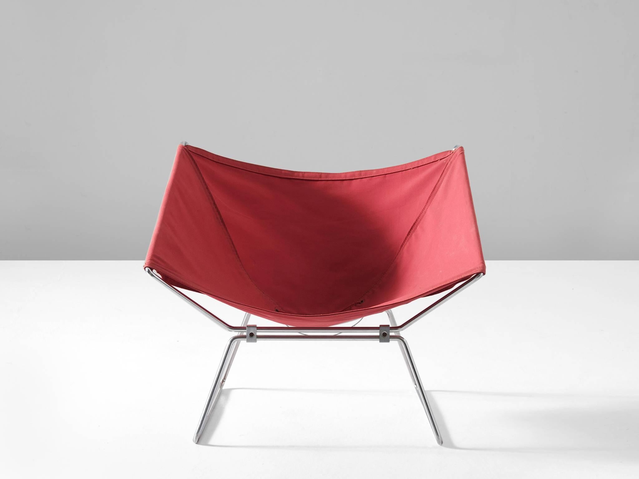 Mid-Century Modern Pierre Paulin Rare Red Canvas Easy Chair for Polak