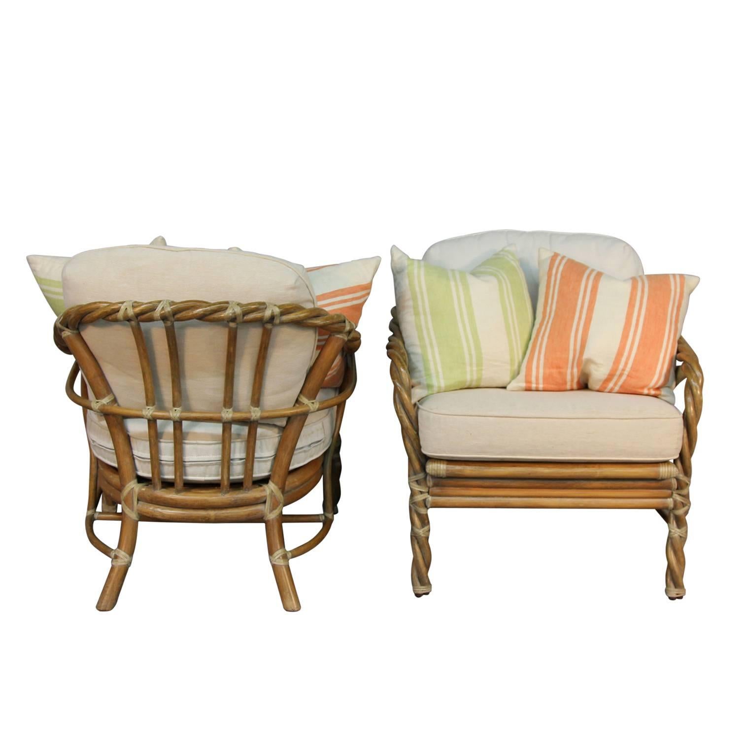 Vinnie Rattan Exceptional 6-Piece McGuire Set, Twisted Vine Rattan For Sale at 1stDibs