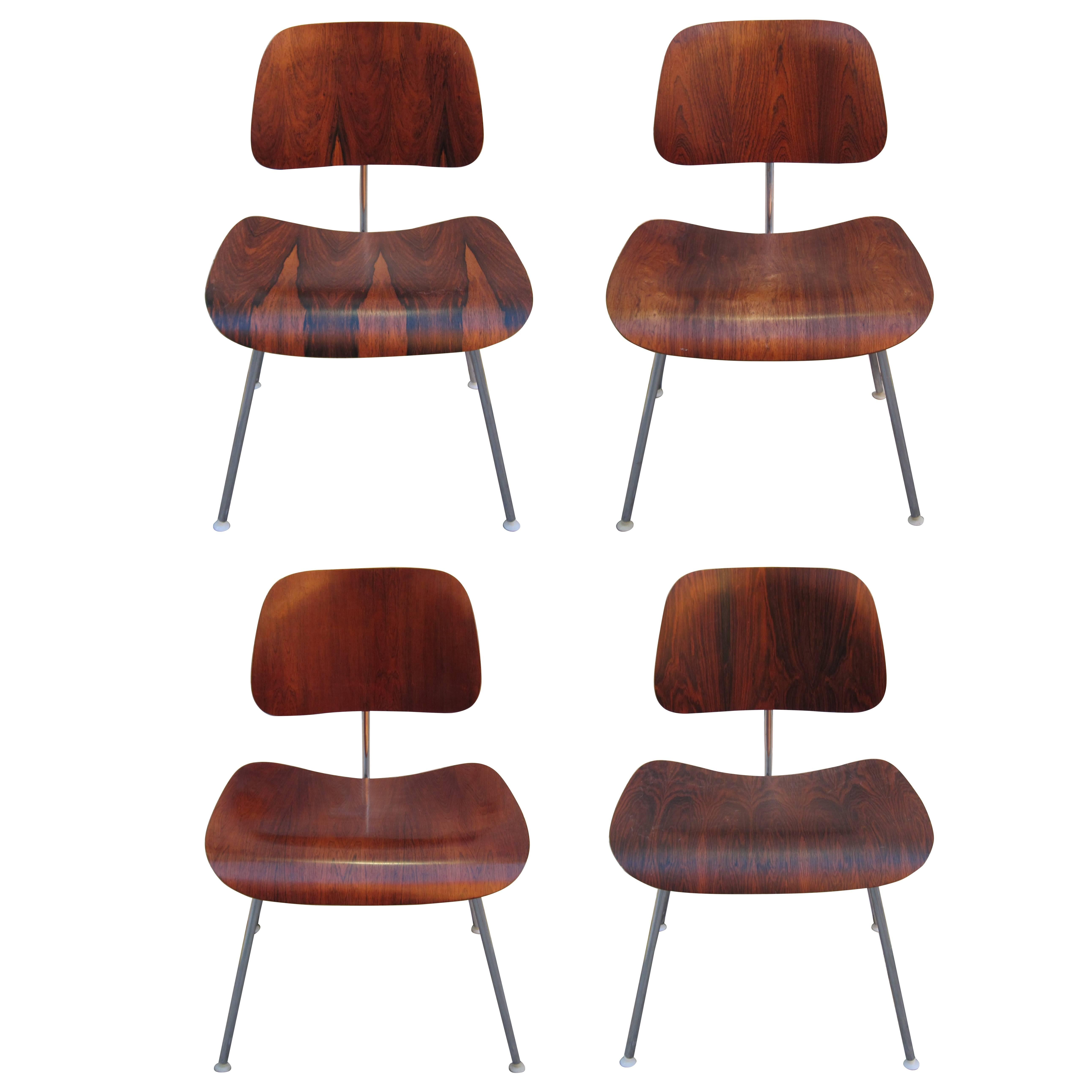 Four Rare Brazilian Rosewood Herman Miller Eames DCM Dining Chairs