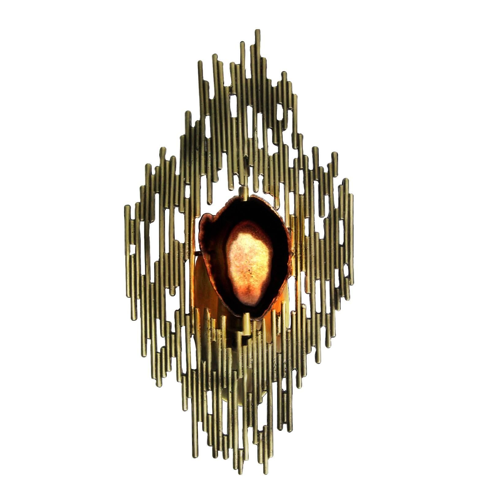 Pair of European Gold and Agate Stone Vintage Inspired Wall Sconces For Sale