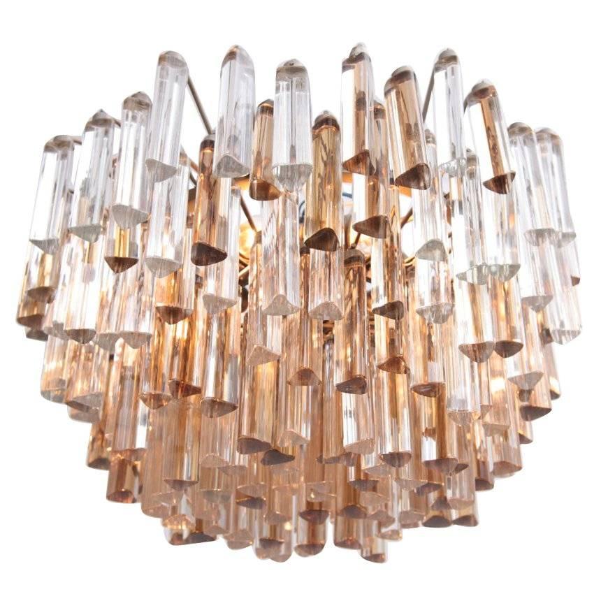 XL Venini Chandelier in Murano Amber and Clear Glass, 1960s