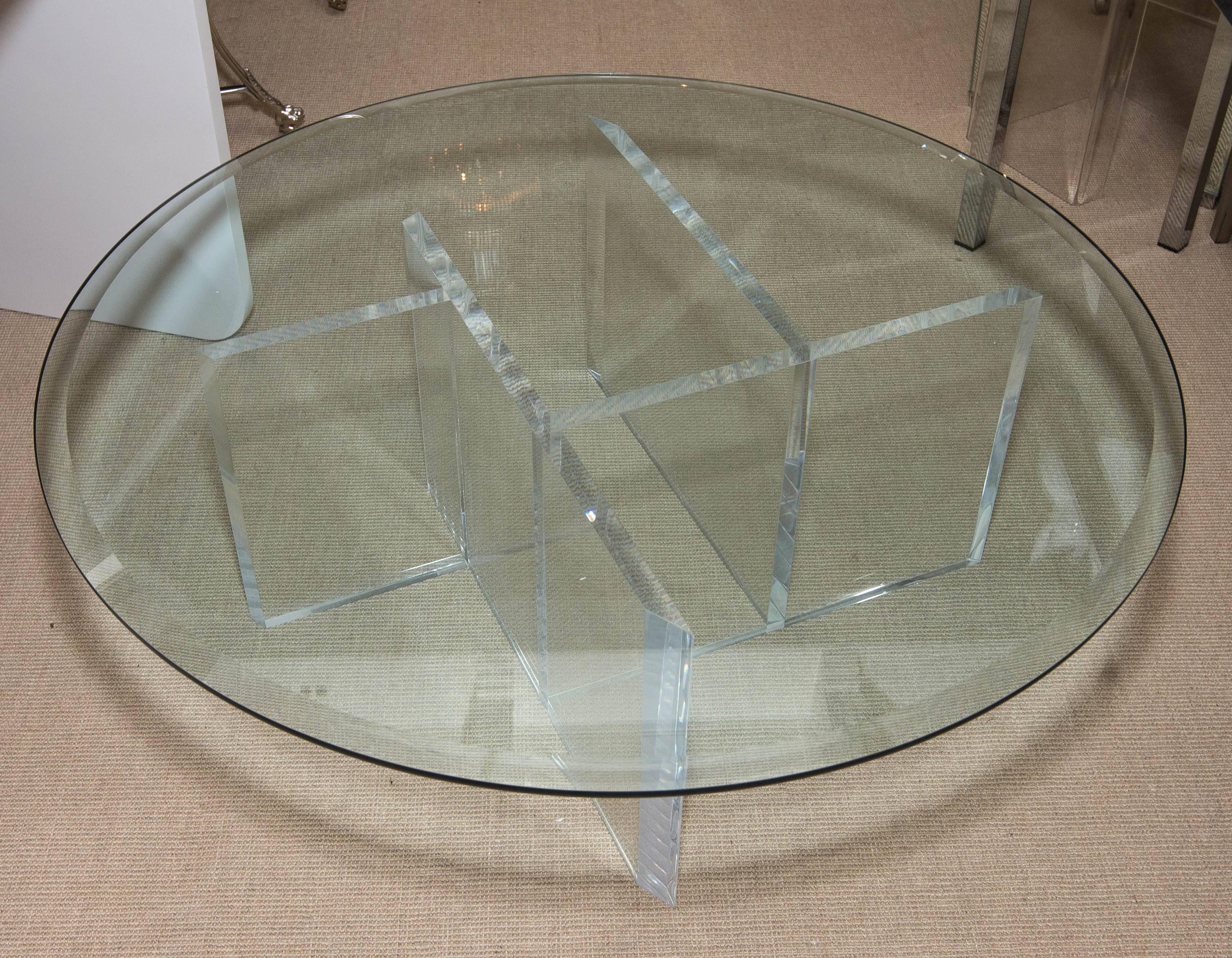 Mid-Century Modern Round Mid-Century Lucite Cocktail Table with Beveled Glass Top